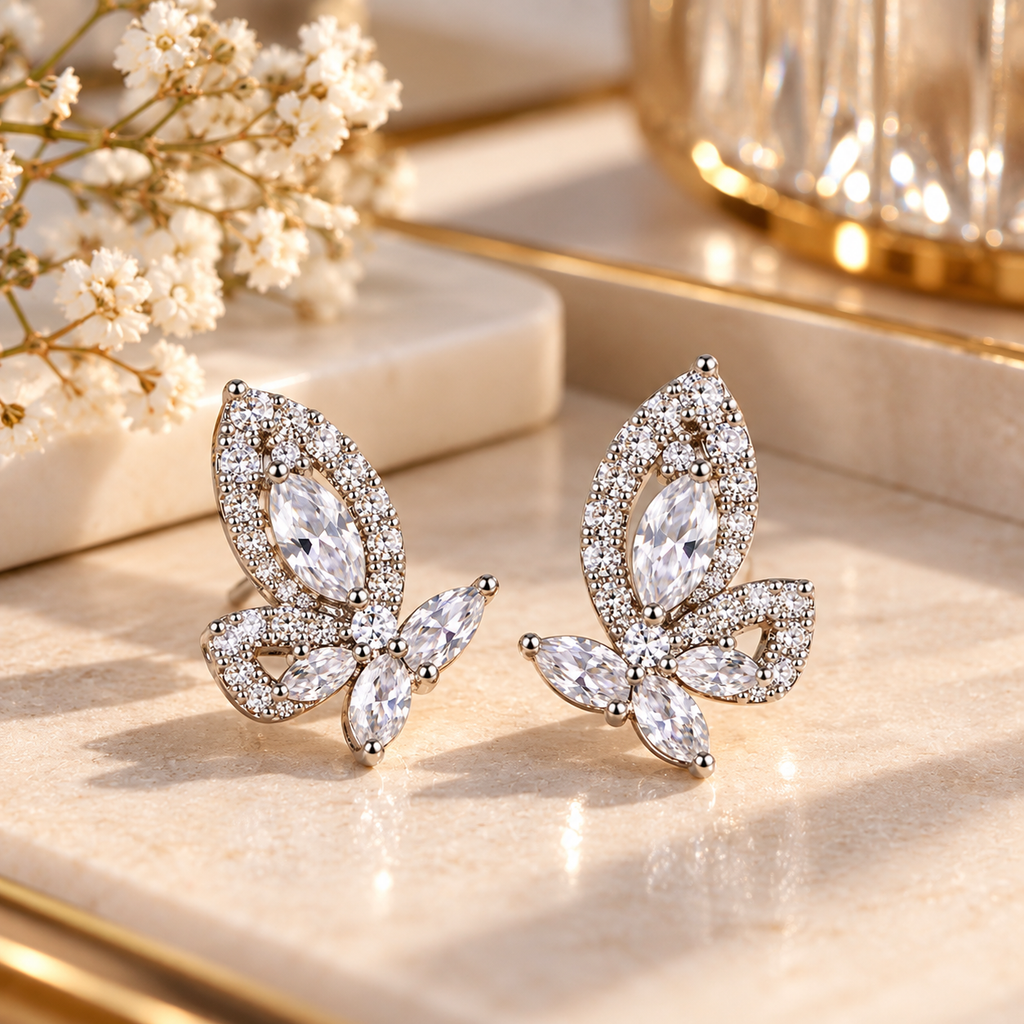 Boucles d’Oreilles Papillon Cristal – Bijou Argenté