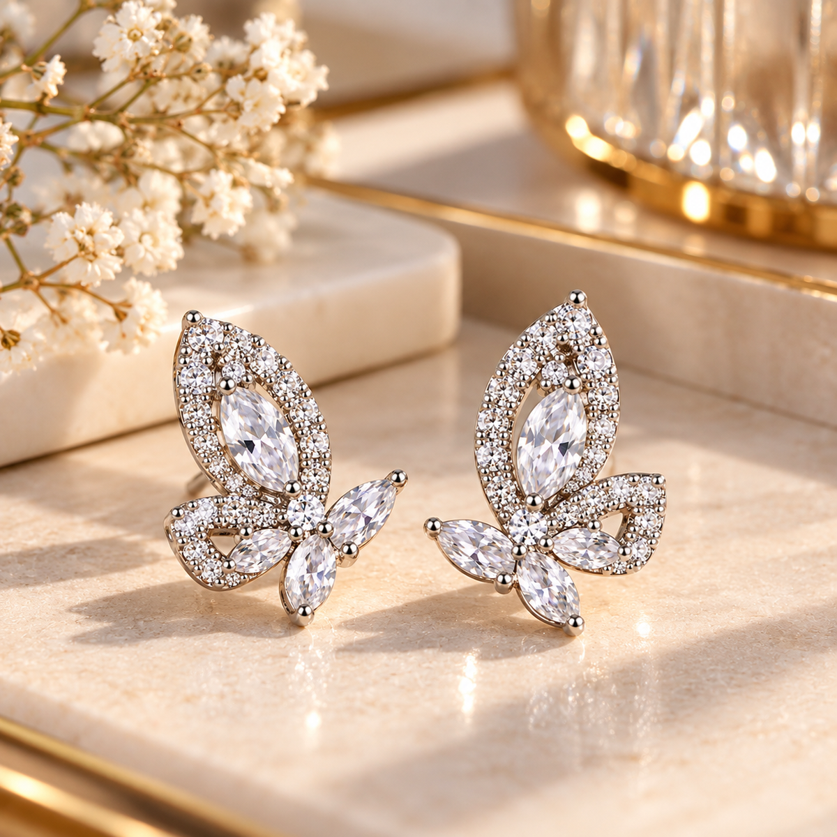 Boucles d’Oreilles Papillon Cristal – Bijou Argenté